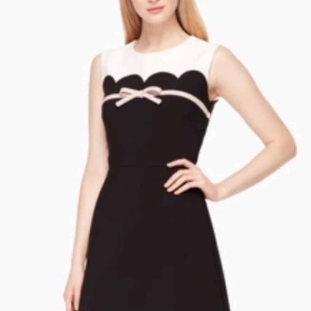 Kate Spade Scallop Bow A-line Dress size 12 black white pink